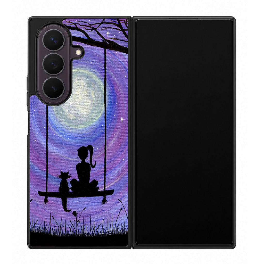 Girl Cat and Moon Samsung Galaxy Z Fold 8 Ultra Case