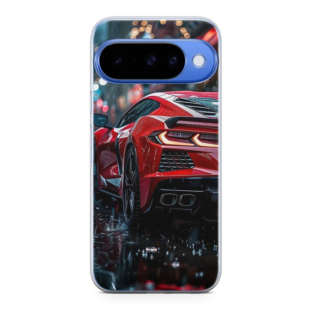 Red Sport Car in the Rain Google Pixel 10 Case