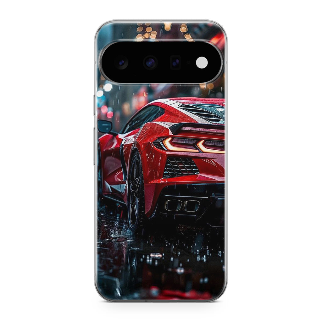Red Sport Car in the Rain Google Pixel 11 Case