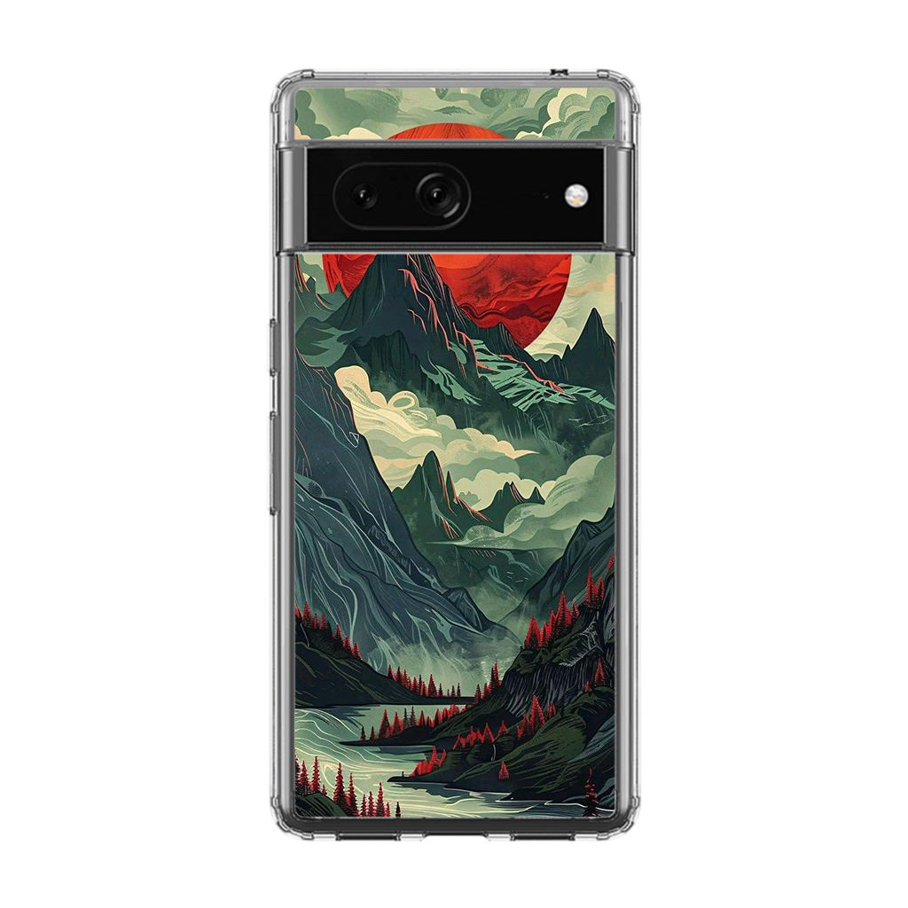 Crimson Moon Over Silent Peaks Google Pixel 7a Case