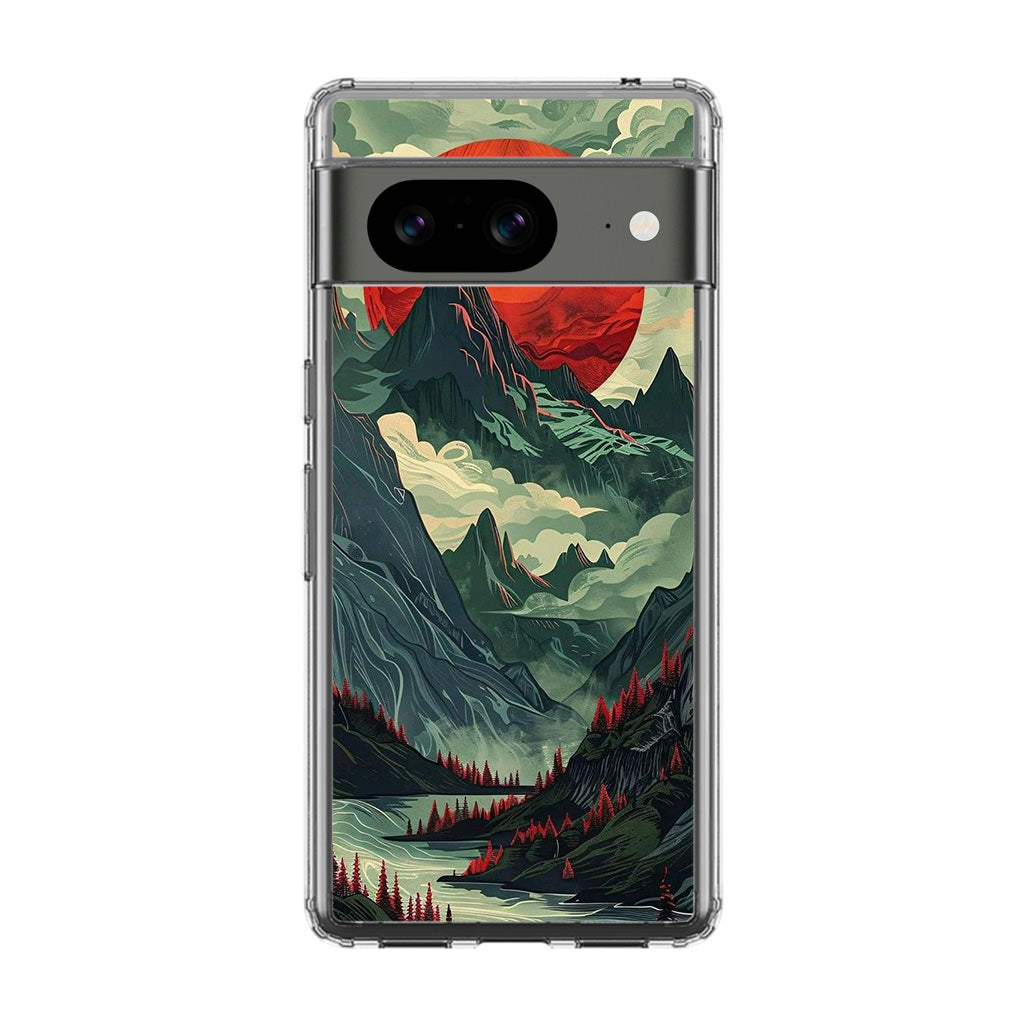 Crimson Moon Over Silent Peaks Google Pixel 8 Case