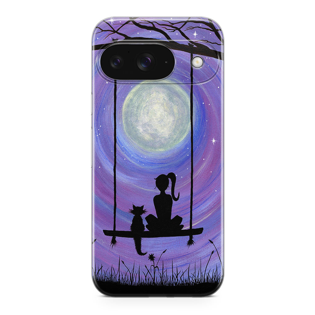 Girl Cat and Moon Google Pixel 9 Case