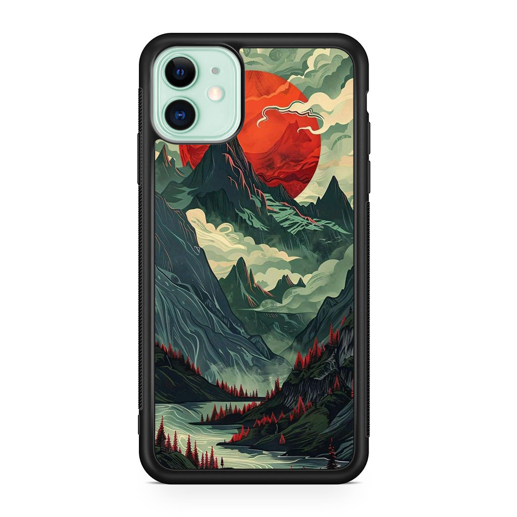 Crimson Moon Over Silent Peaks iPhone 11 Case