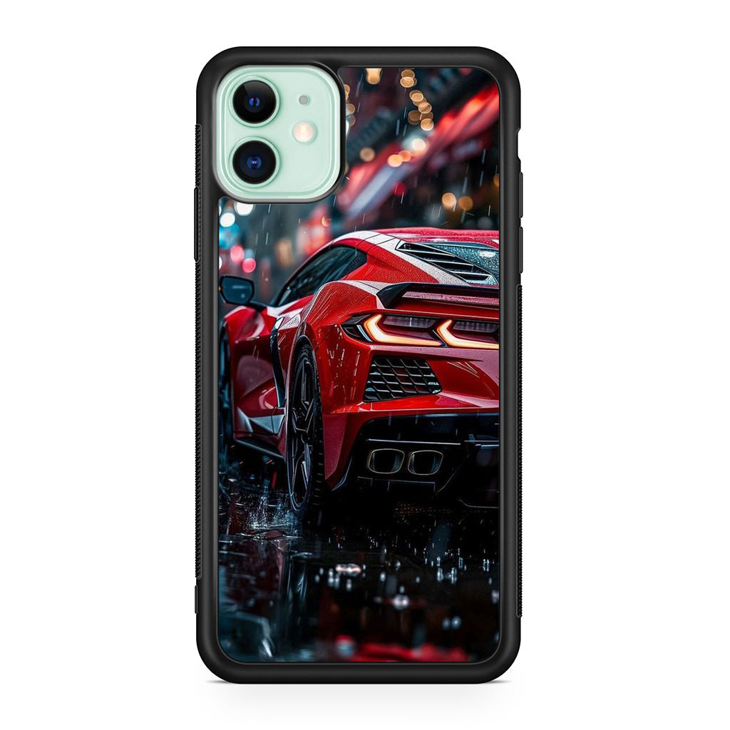 Red Sport Car in the Rain iPhone 11 Case