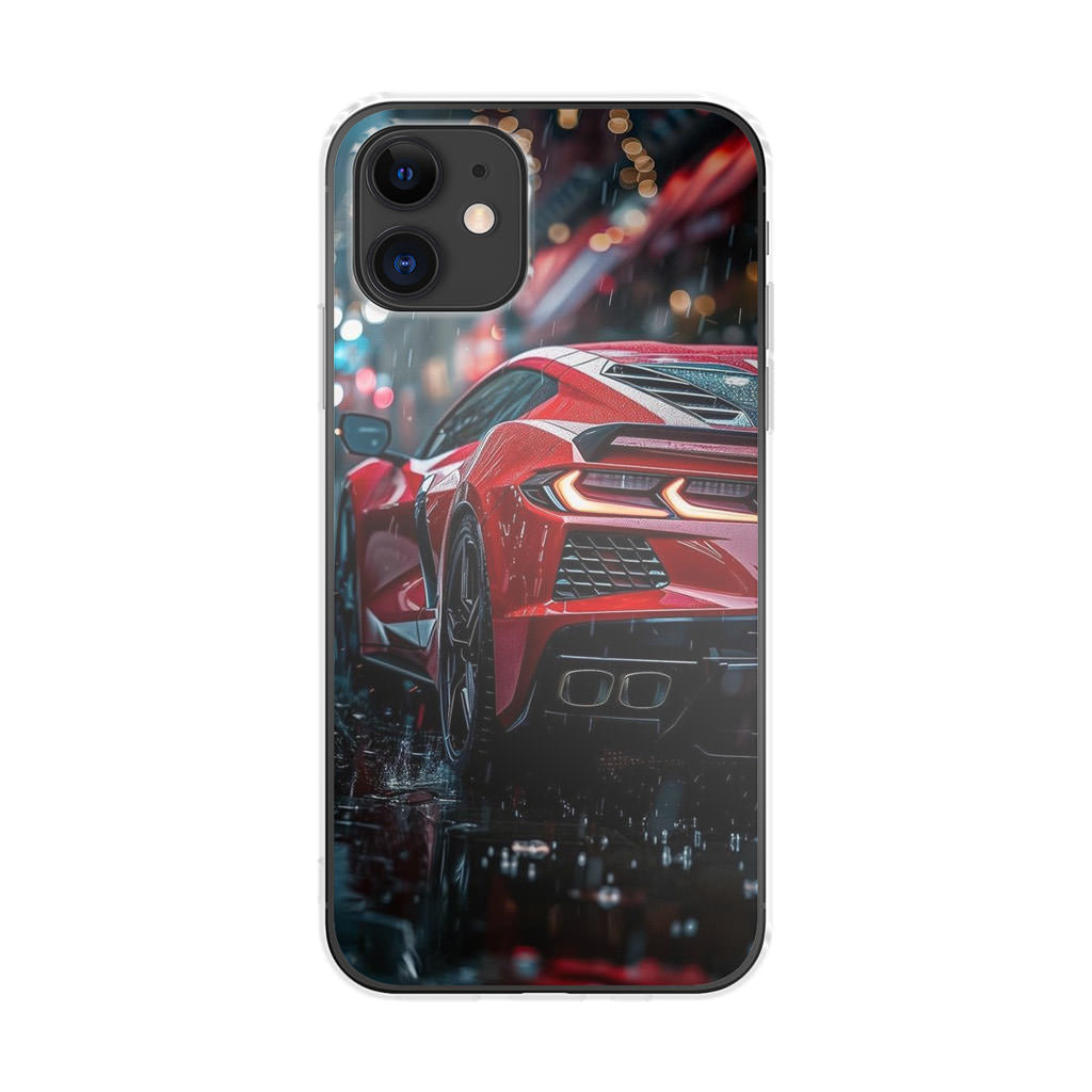 Red Sport Car in the Rain iPhone 12 Case
