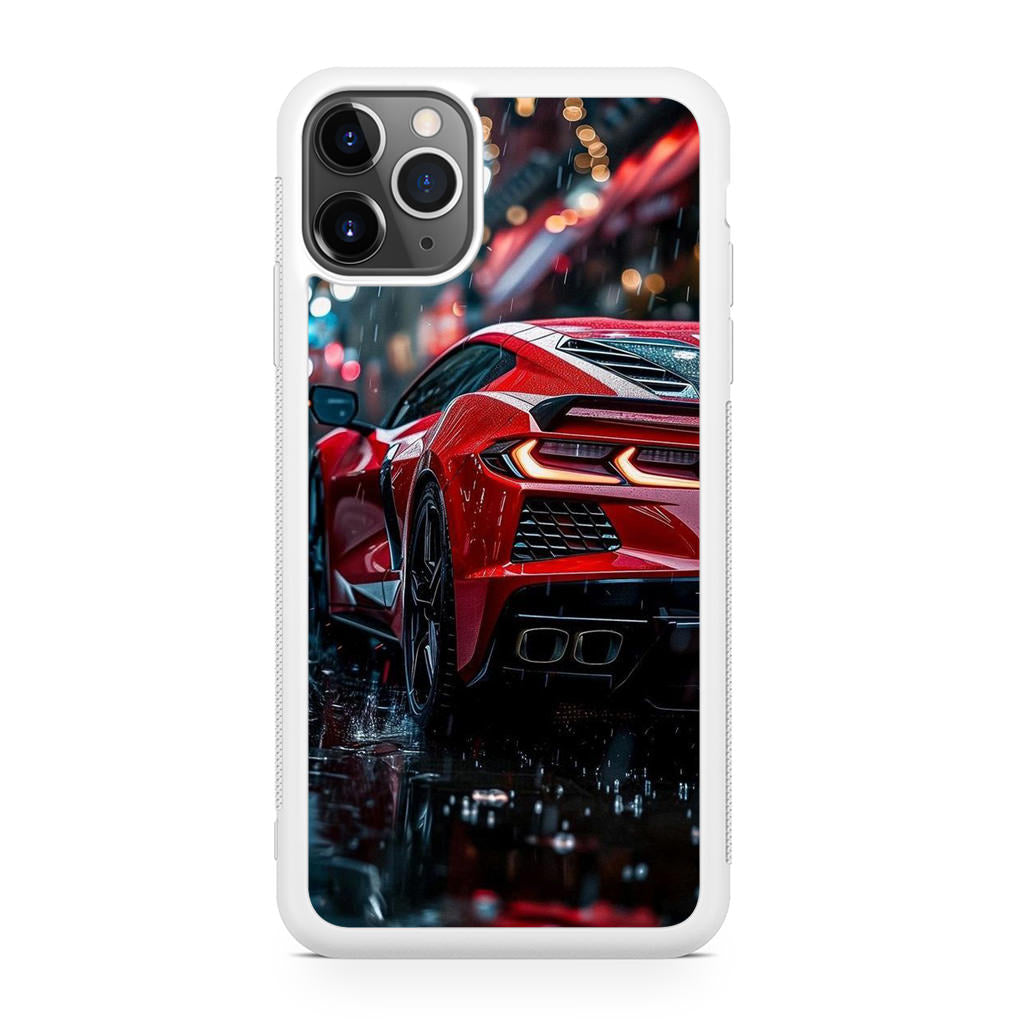 Red Sport Car in the Rain iPhone 11 Pro Case