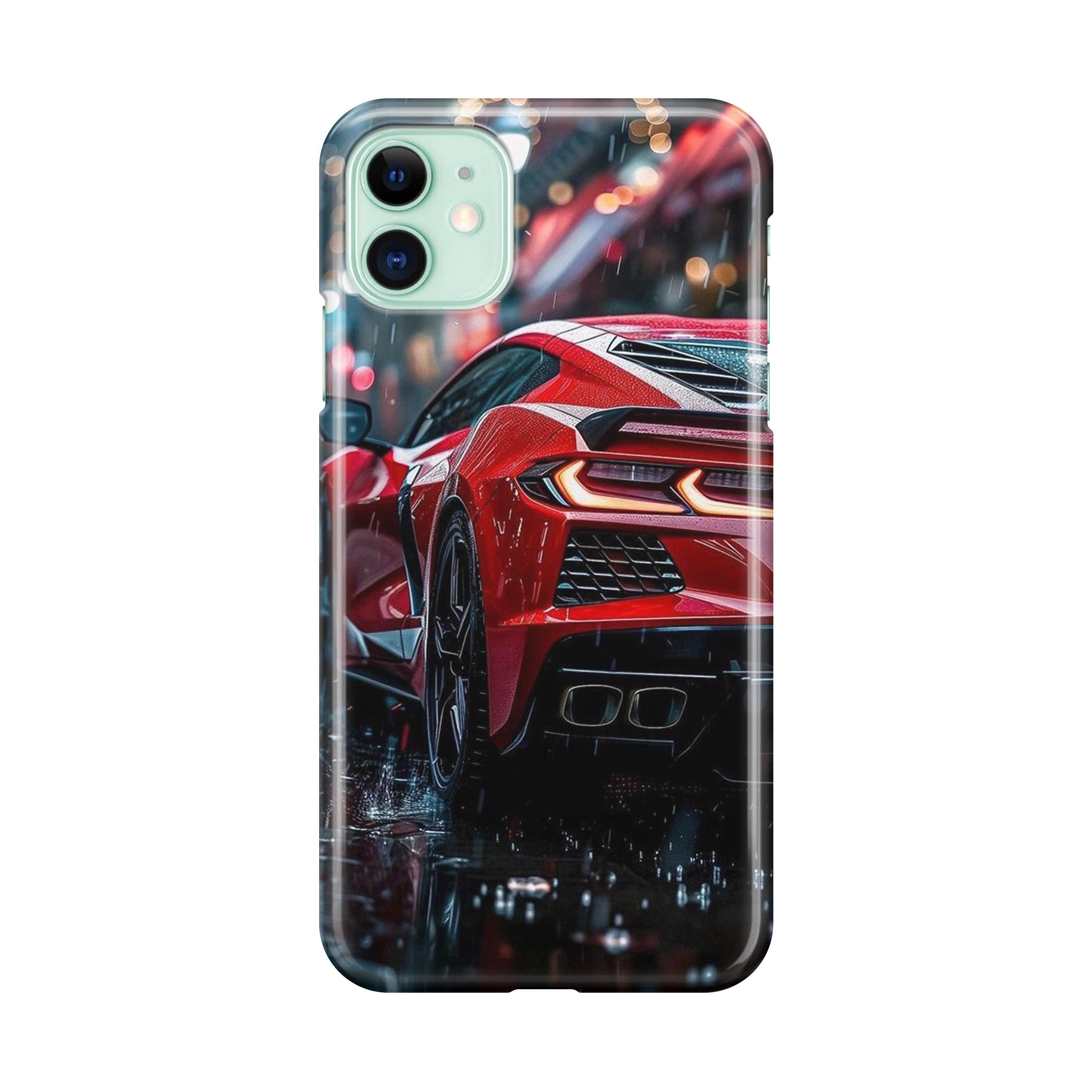 Red Sport Car in the Rain iPhone 11 Case