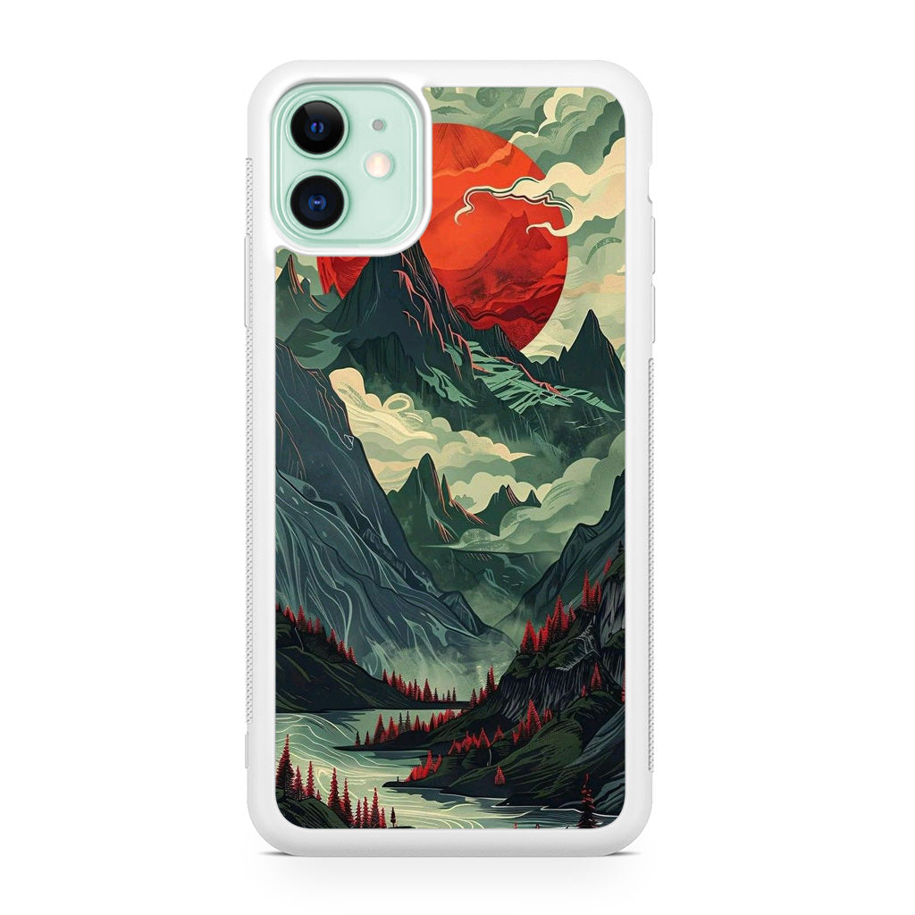 Crimson Moon Over Silent Peaks iPhone 11 Case
