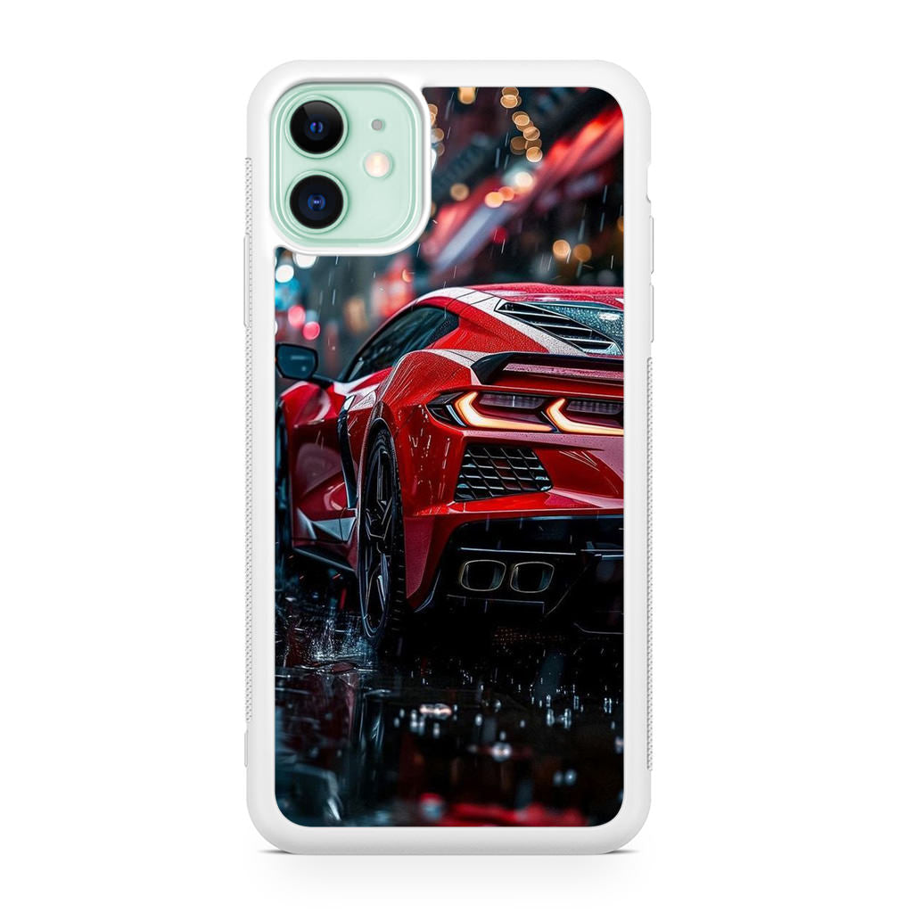 Red Sport Car in the Rain iPhone 11 Case