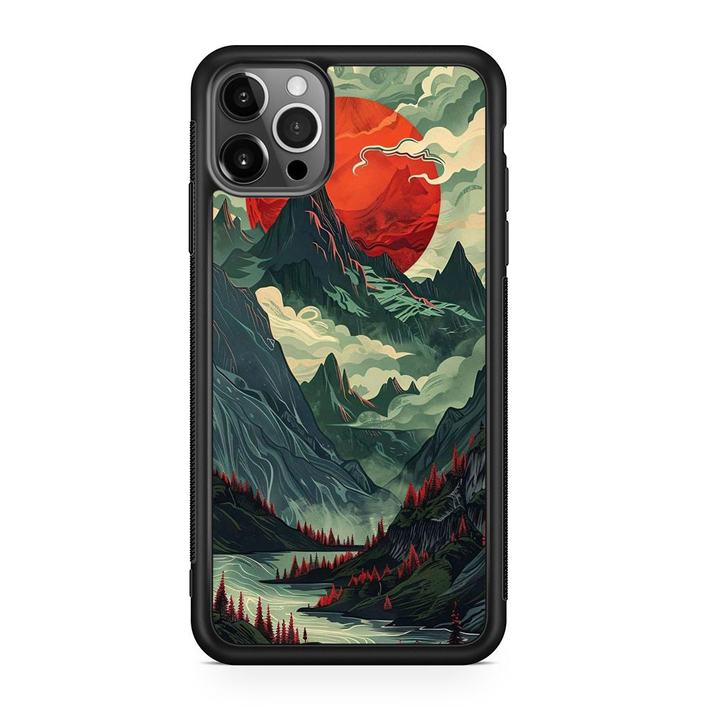 Crimson Moon Over Silent Peaks iPhone 12 Pro Case