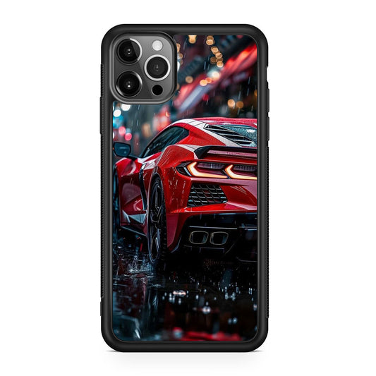 Red Sport Car in the Rain iPhone 12 Pro Case