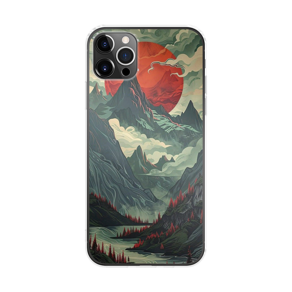 Crimson Moon Over Silent Peaks iPhone 12 Pro Case
