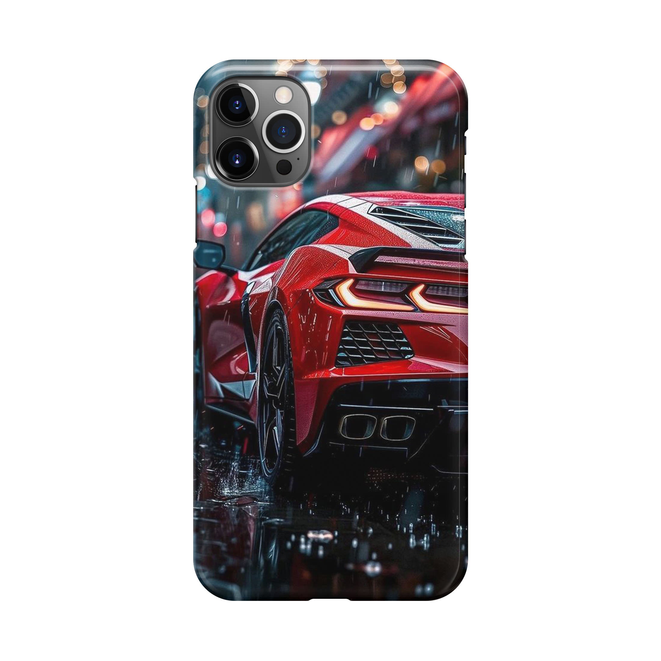 Red Sport Car in the Rain iPhone 12 Pro Case