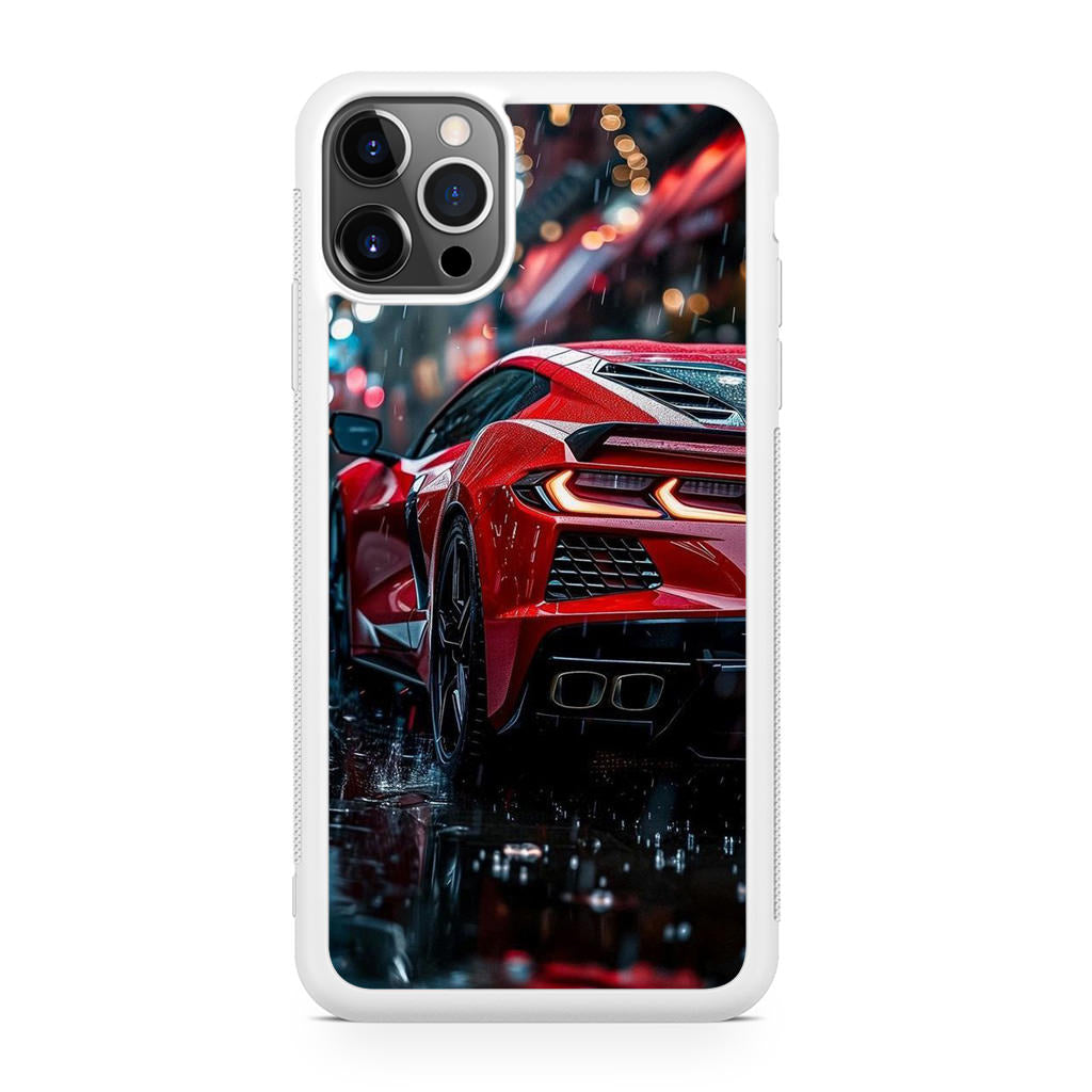 Red Sport Car in the Rain iPhone 12 Pro Case