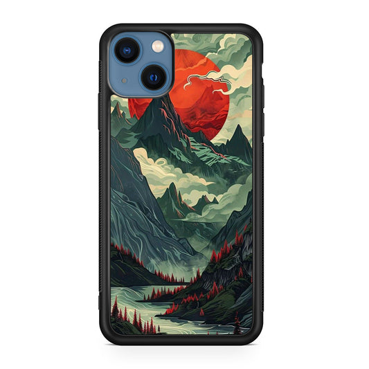 Crimson Moon Over Silent Peaks iPhone 13 / 13 mini Case