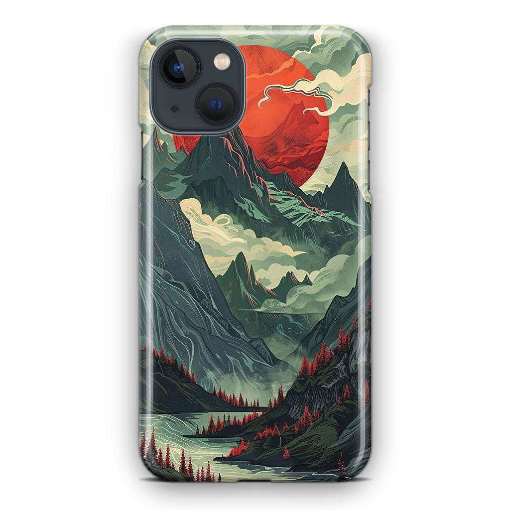 Crimson Moon Over Silent Peaks iPhone 13 / 13 mini Case