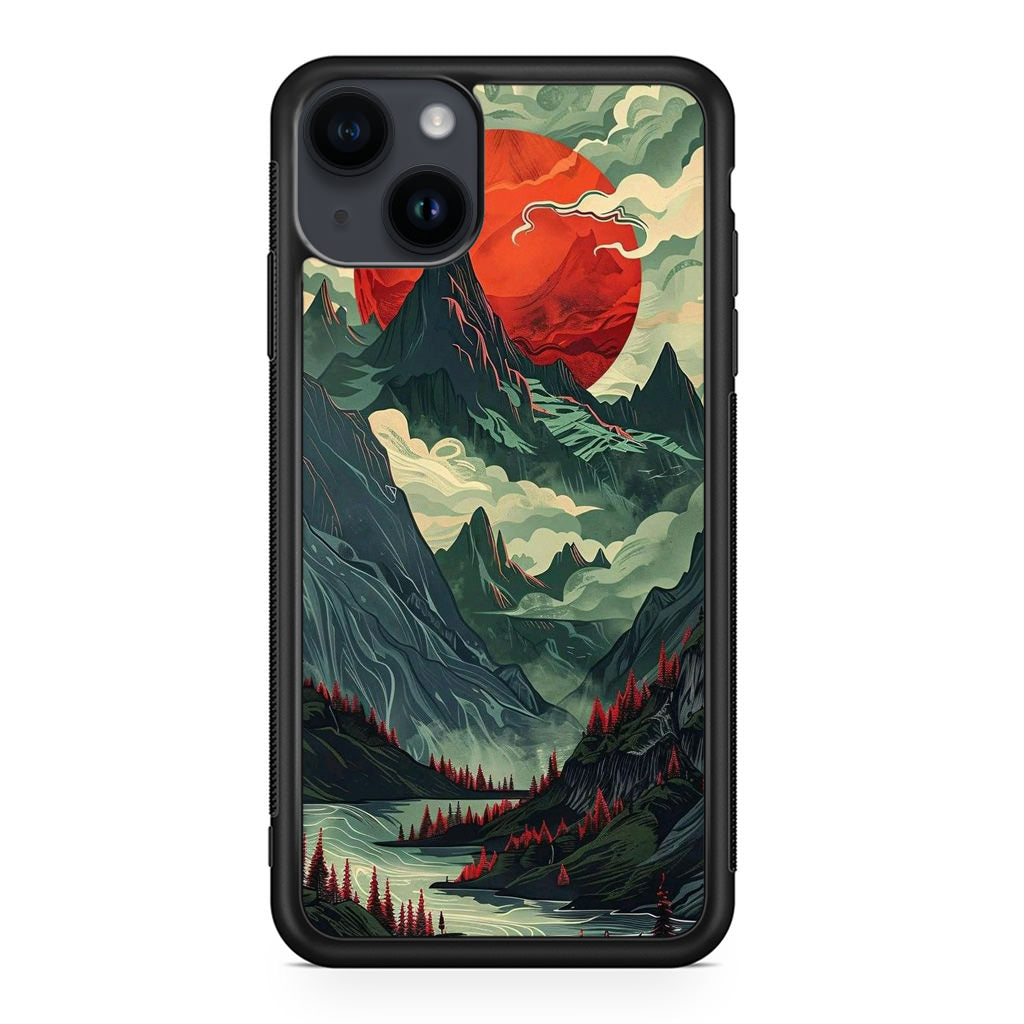 Crimson Moon Over Silent Peaks iPhone 14 / 14 Plus Case