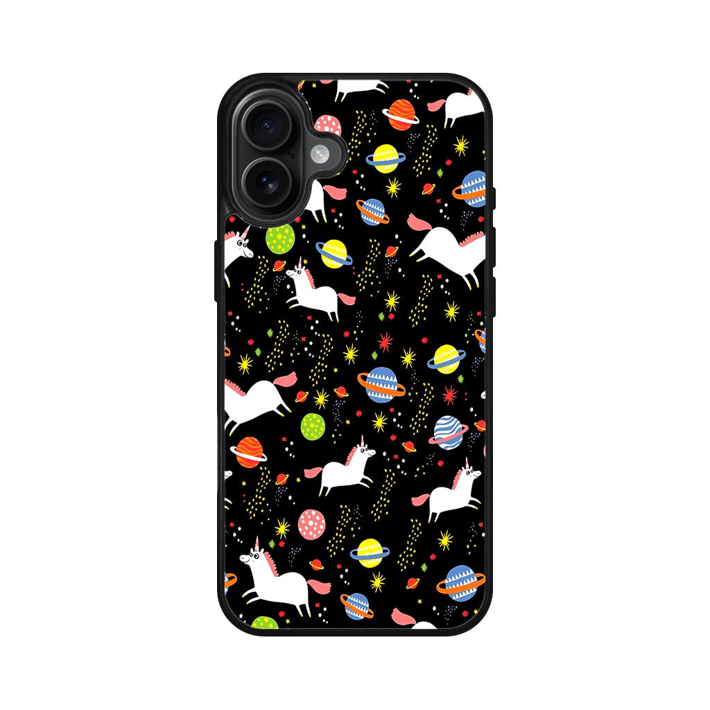 Space Unicorn Pattern iPhone 16 / 16 Plus Case