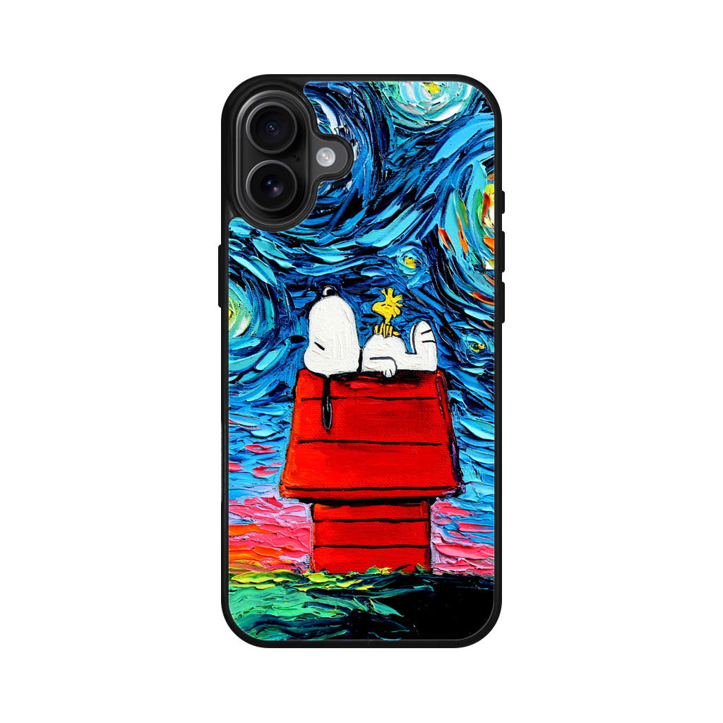 Dog Lying Under Starry Night Van Gogh iPhone 16 / 16 Plus Case