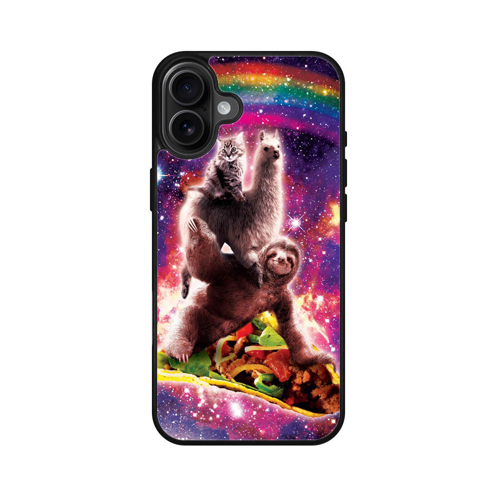 LLama Sloth And Cat Playing Together iPhone 16 / 16 Plus Case