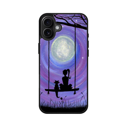 Girl Cat and Moon iPhone 16 / 16 Plus Case