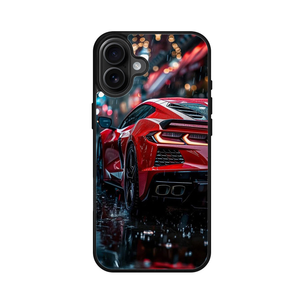 Red Sport Car in the Rain iPhone 16 / 16 Plus Case