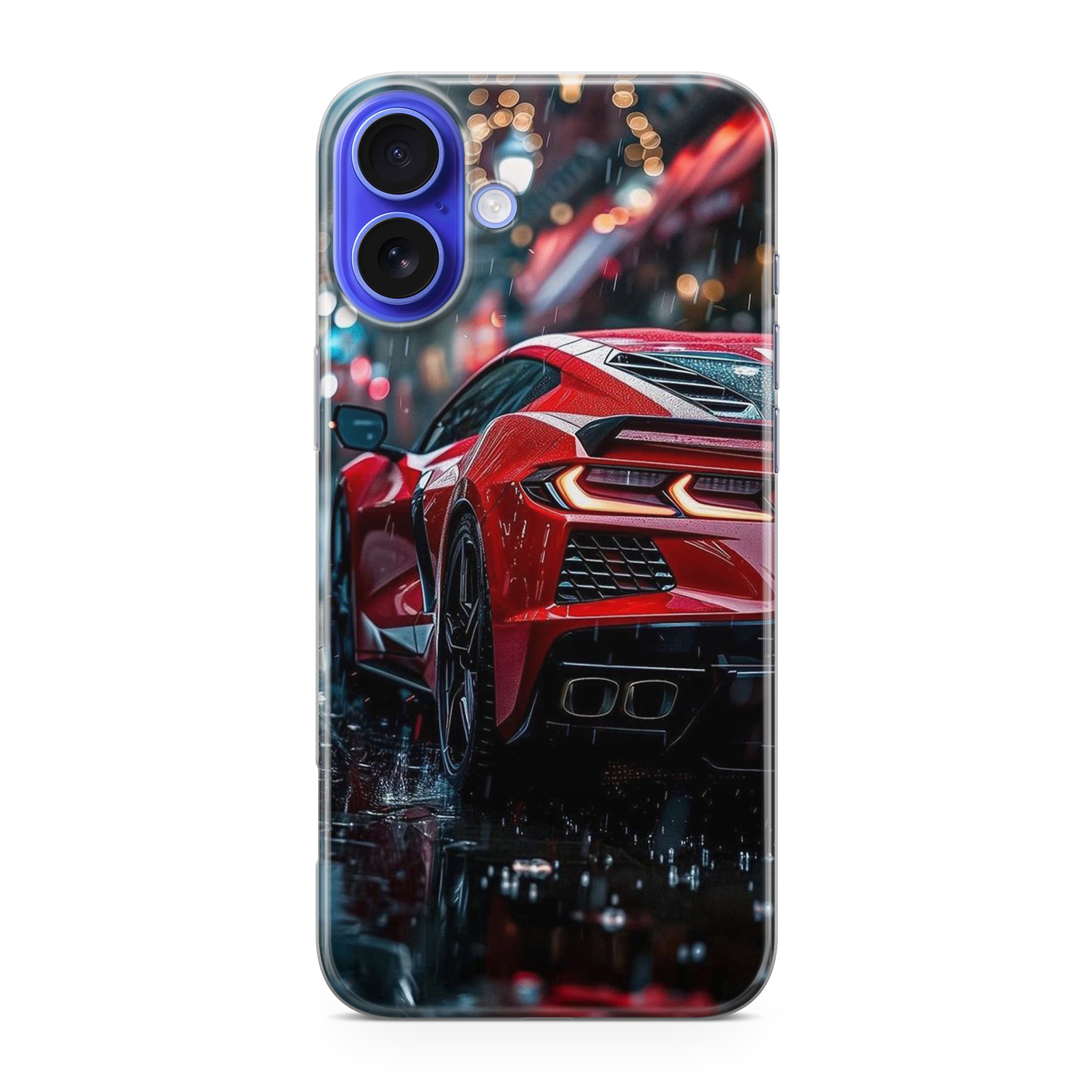 Red Sport Car in the Rain iPhone 16 / 16 Plus Case