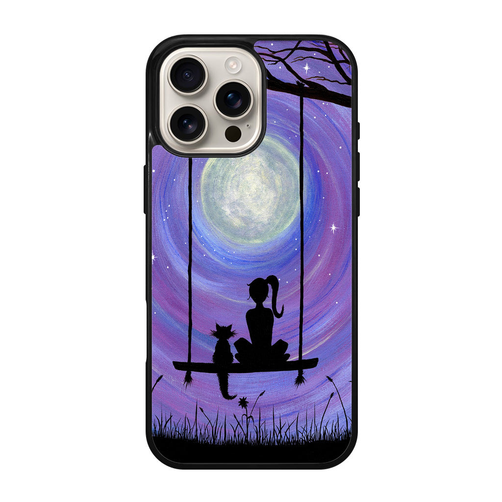 Girl Cat and Moon iPhone 16 Pro / 16 Pro Max Case