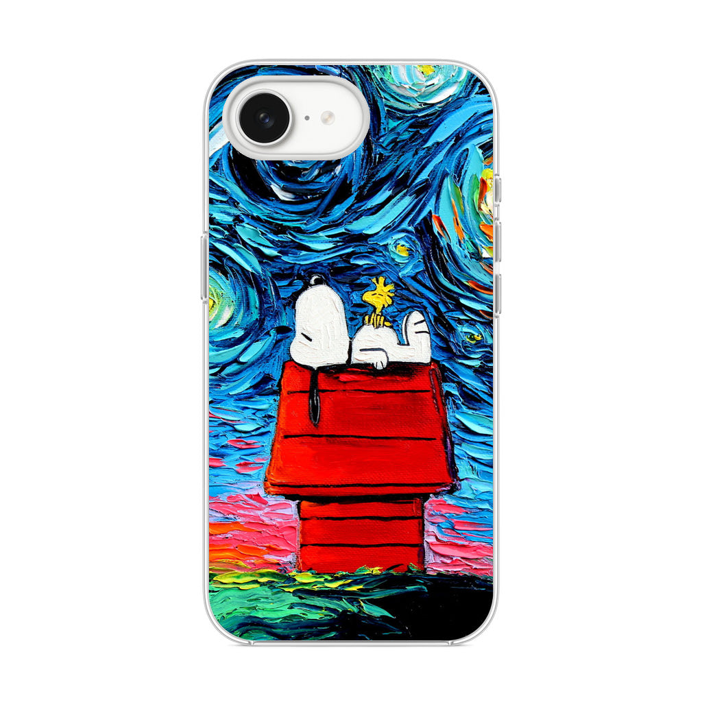 Dog Lying Under Starry Night Van Gogh iPhone 16e Case