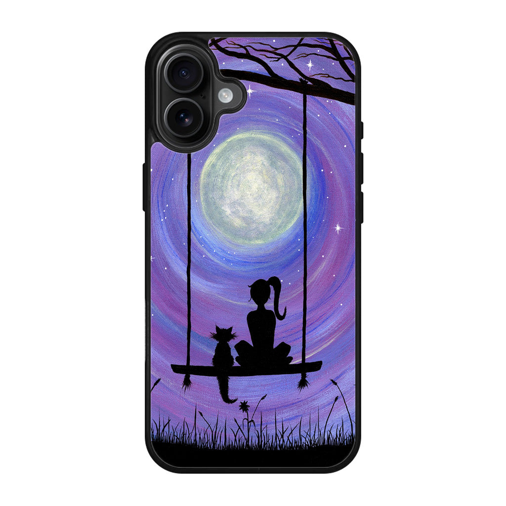 Girl Cat and Moon iPhone 17 Case