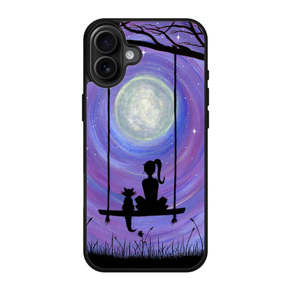 Girl Cat and Moon iPhone 17 Case