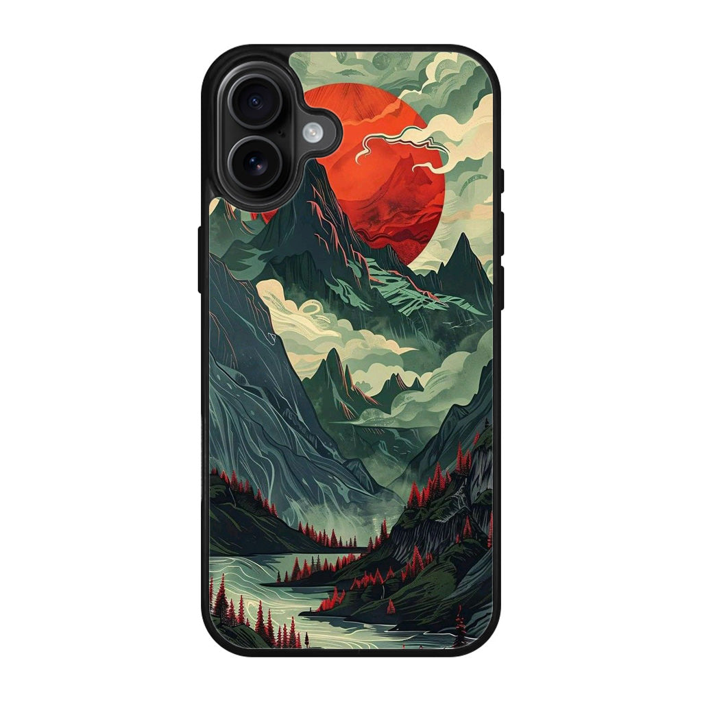 Crimson Moon Over Silent Peaks iPhone 17 Case