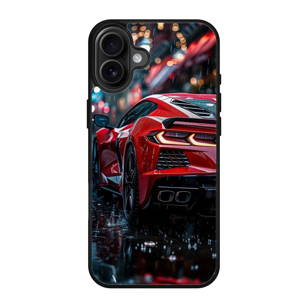 Red Sport Car in the Rain iPhone 17 Case