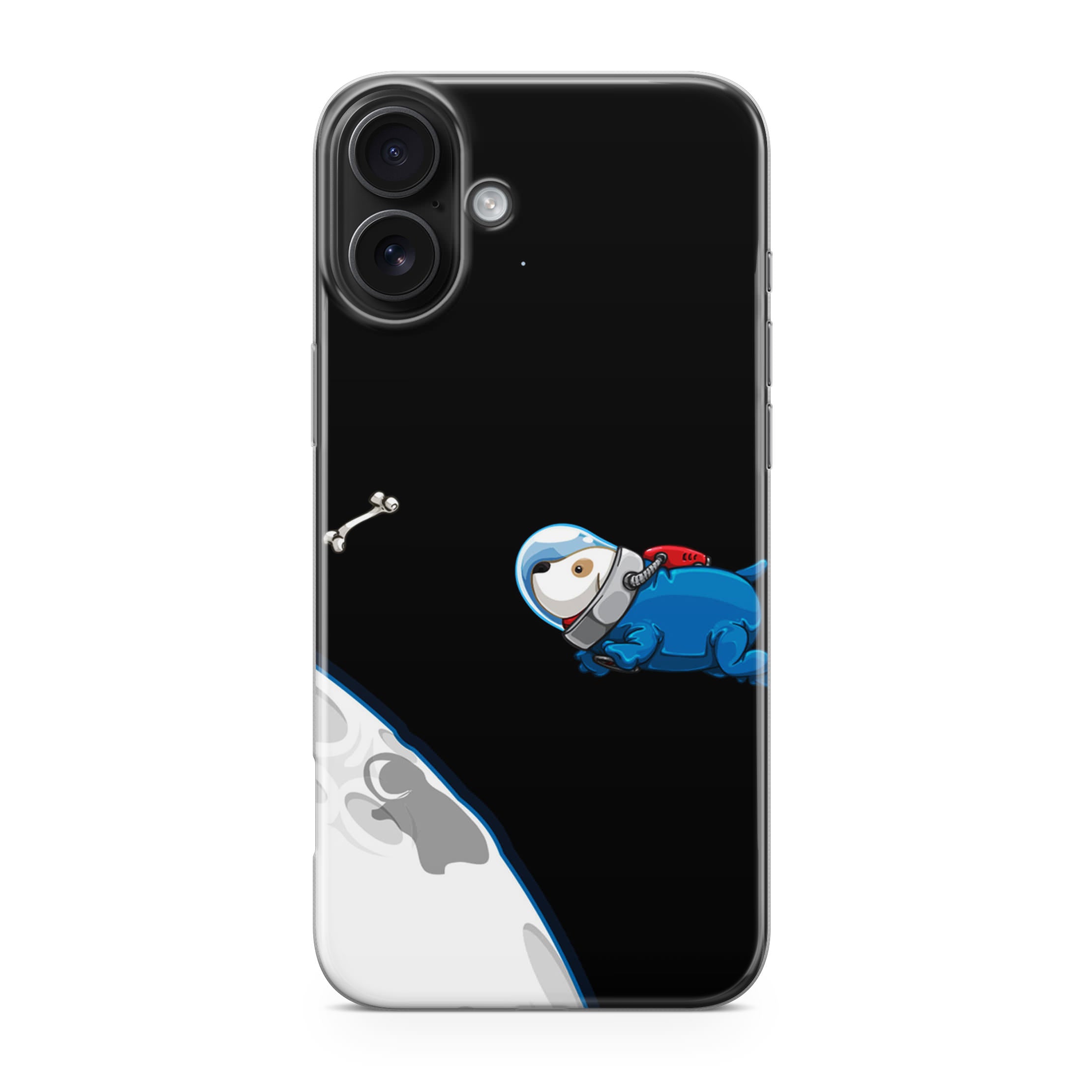 Space Dog Chasing A Bone iPhone 17 Case