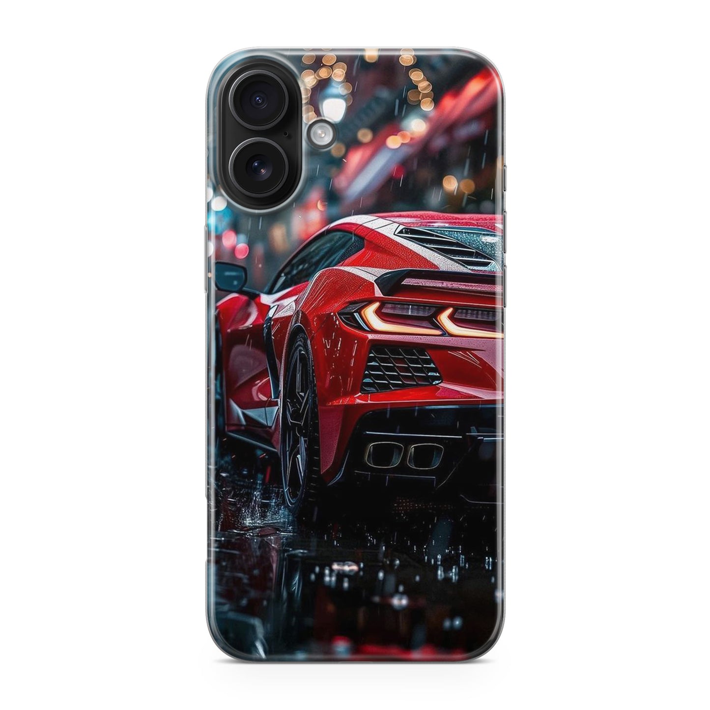 Red Sport Car in the Rain iPhone 17 Case