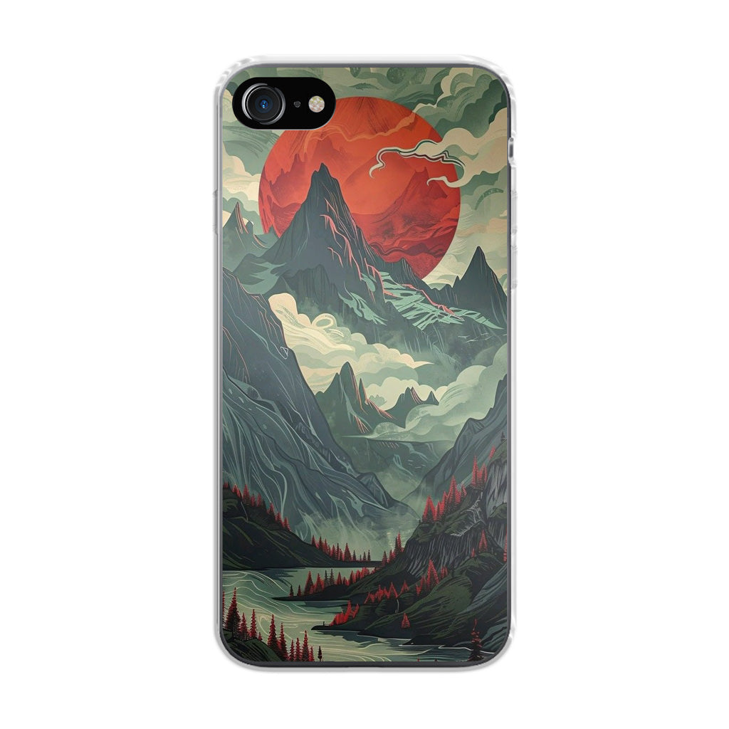 Crimson Moon Over Silent Peaks iPhone SE 3rd Gen 2022 Case