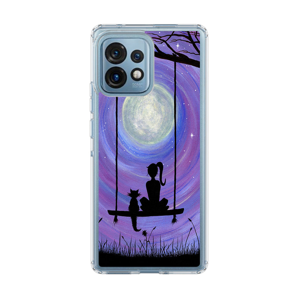 Girl Cat and Moon Motorola Edge Plus 2023 Case