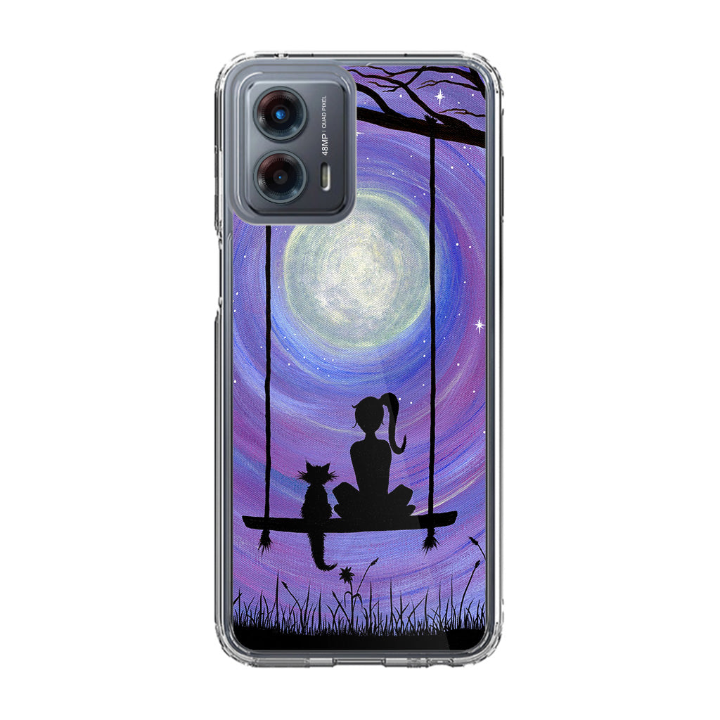 Girl Cat and Moon Motorola Moto G 5G 2023 Case