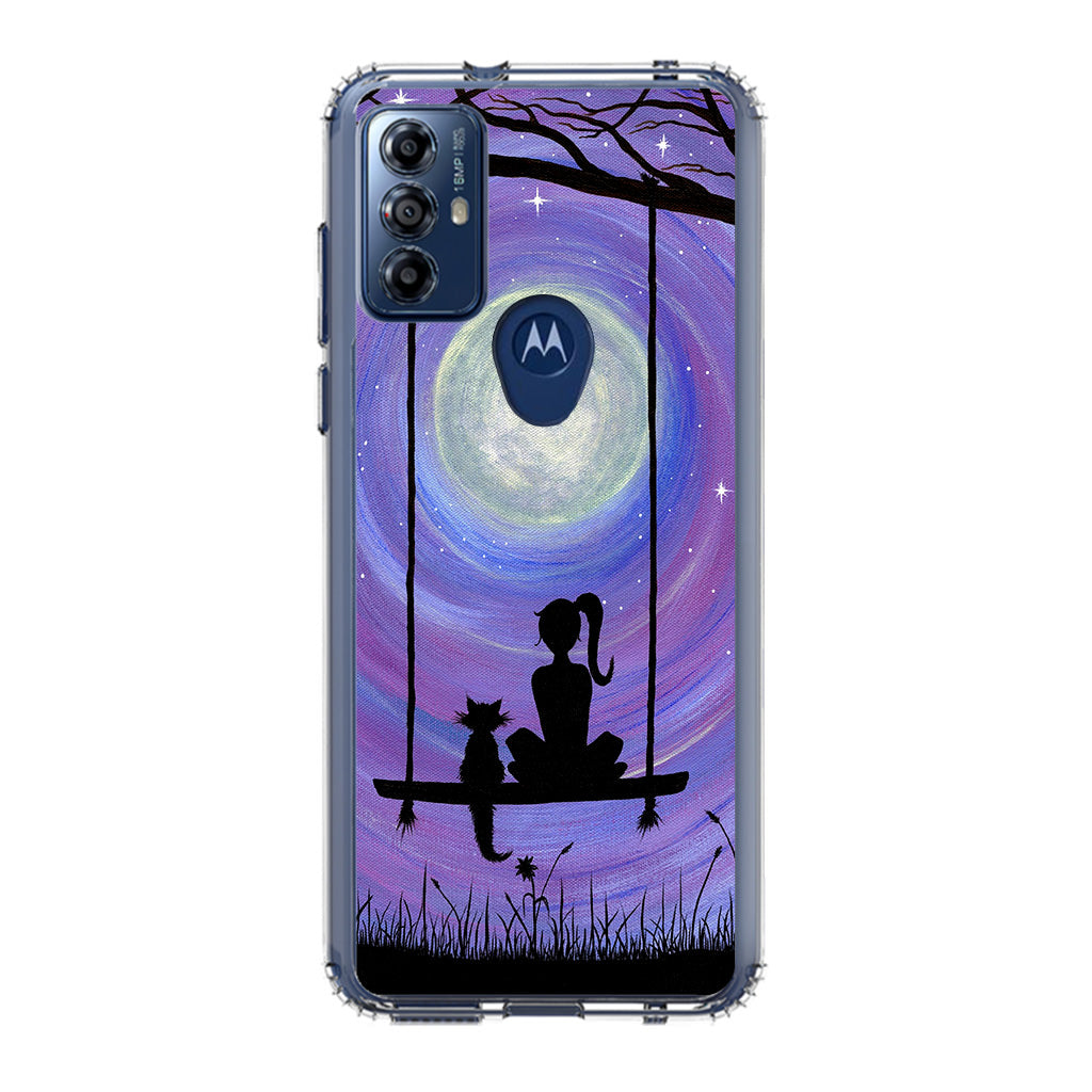 Girl Cat and Moon Motorola Moto G Play 2023 Case