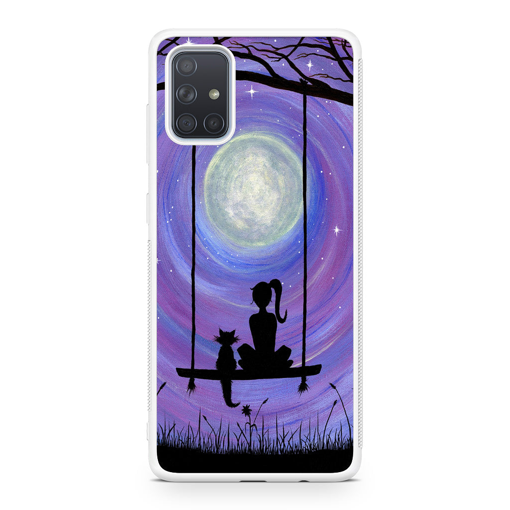 Girl Cat and Moon Galaxy A51 / A71 Case
