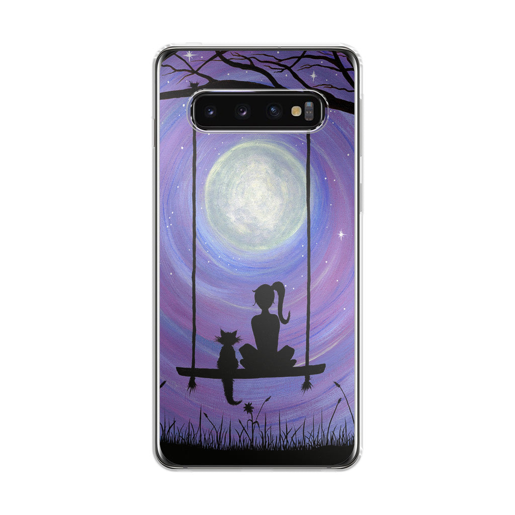 Girl Cat and Moon Galaxy S10 Case