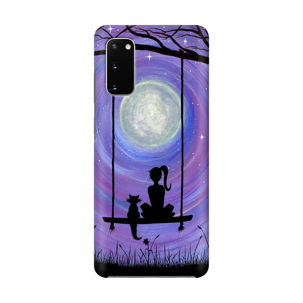 Girl Cat and Moon Galaxy S20 Case