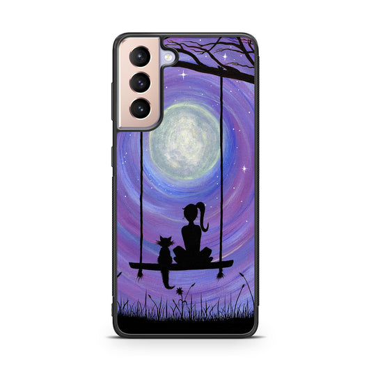 Girl Cat and Moon Galaxy S21 / S21 Plus / S21 FE 5G Case