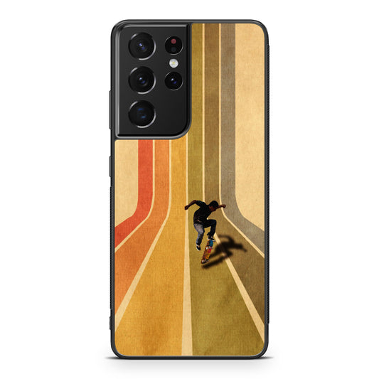 Vintage Skateboard On Colorful Stipe Runway Galaxy S21 Ultra Case