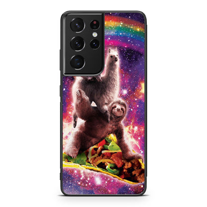LLama Sloth And Cat Playing Together Galaxy S21 Ultra Case