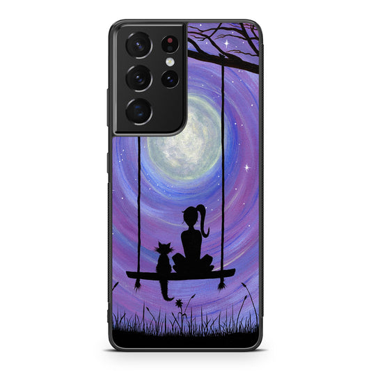 Girl Cat and Moon Galaxy S21 Ultra Case