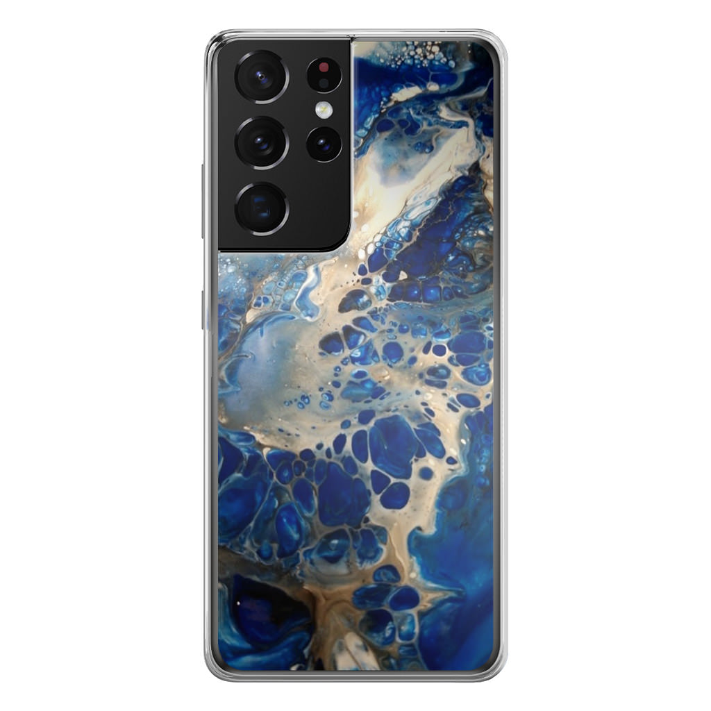 Abstract Golden Blue Paint Art Galaxy S21 Ultra Case