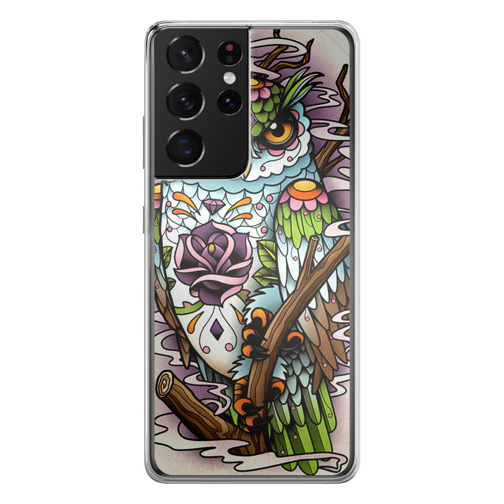 Sugar Skull Owl Tattoo Galaxy S21 Ultra Case