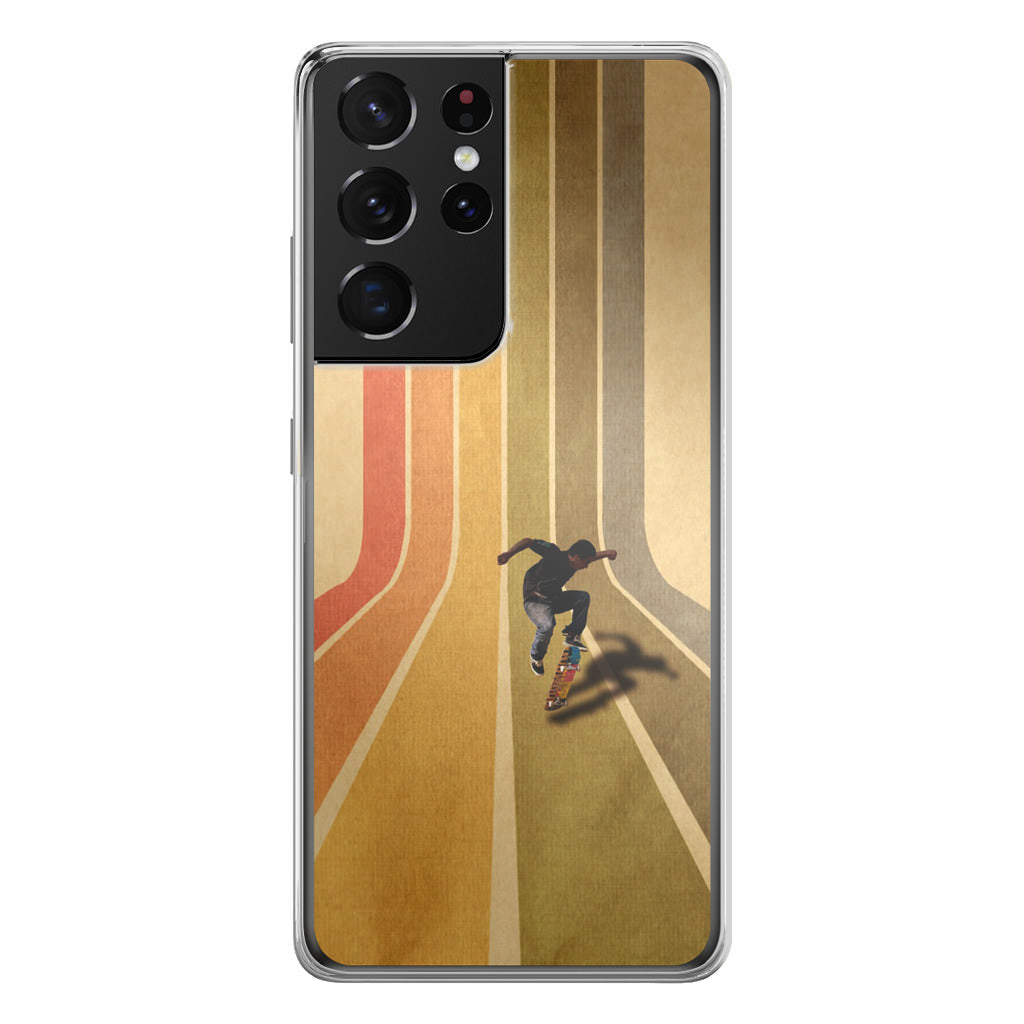 Vintage Skateboard On Colorful Stipe Runway Galaxy S21 Ultra Case
