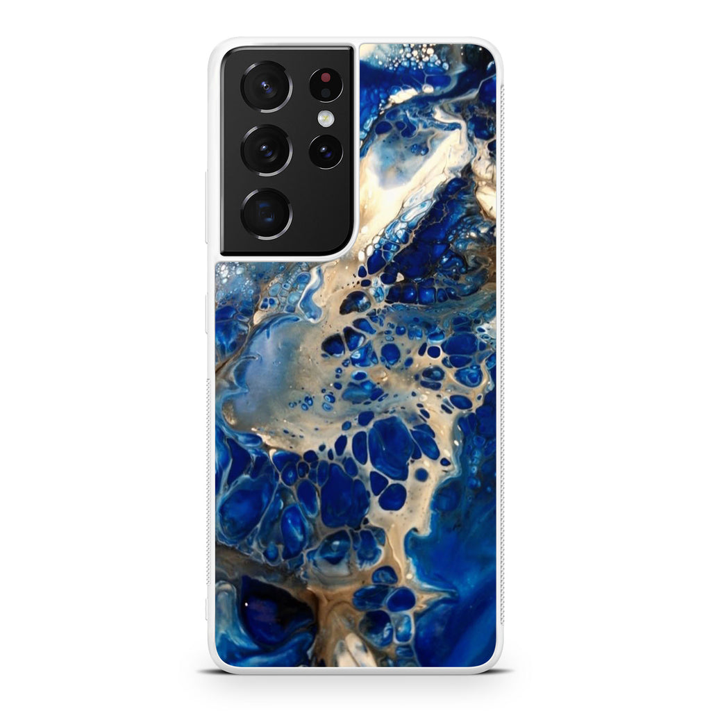 Abstract Golden Blue Paint Art Galaxy S21 Ultra Case
